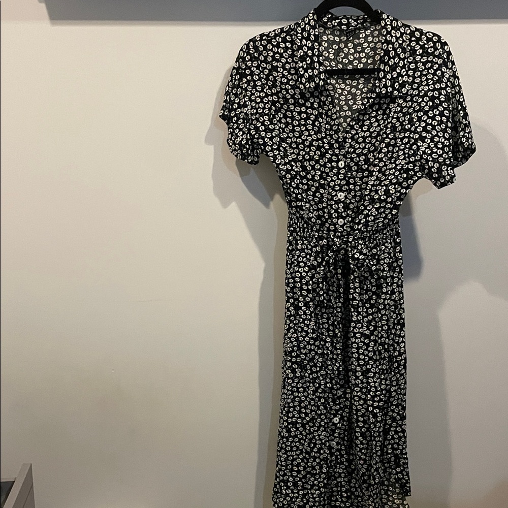 SHEIN Black and White Floral Midi Dress